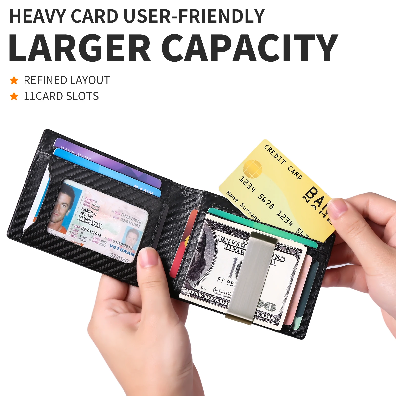 Men Minimalist Slim Card Holder Capacity Ultra Thin Wallet Casual RFID Protector Dollar Clip Money Bag Genuine Leather Wallet