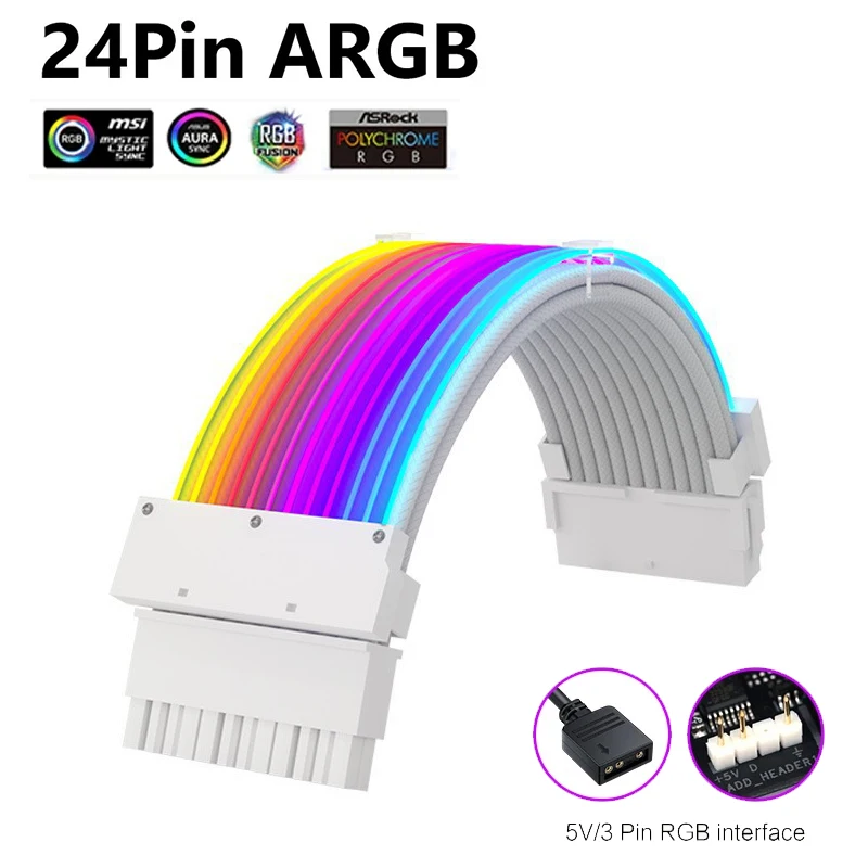 

ARGB Extension Cable Sync PSU Power Supply Motherboard 24Pin RGB Power Extesion Cable Kit for PC Gamer DIY Cabinet Decoration