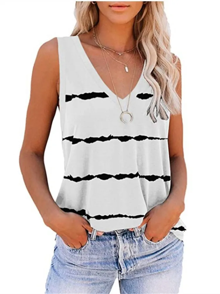 Купи 2022 New Women Summer Casual Tank Top Sleeveless Round Neck Tie Dye Striped Print T-Shirt Ladies Fashion Sexy Beach Sling Vest за 496 рублей в магазине AliExpress