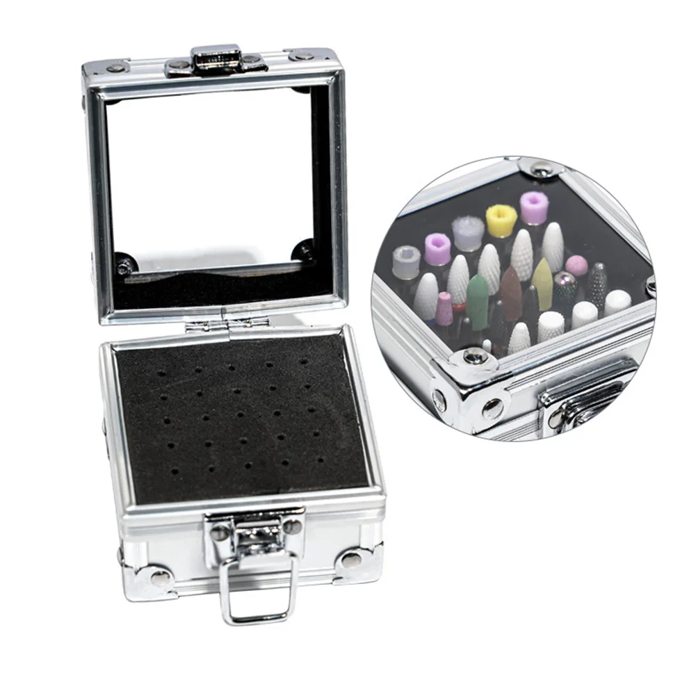

25 Holes Nail Drill Grinding Bit Holder Box Portable Nail Polishing Head Storage Case Metal Nail Tools Metal Organizer Storage