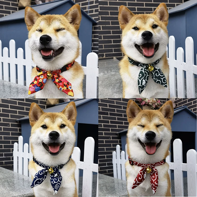 

Adjustable Dog Collar Japanese Bowknot Pet Neckerchief with Bell Shiba Inu Kimono Accessorie for Cat Dog Photography Cat Bow Tie