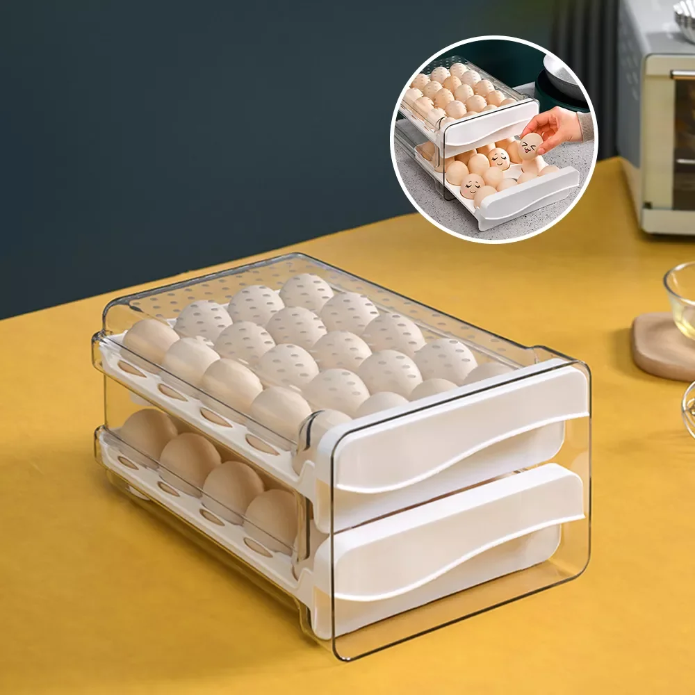 

Household Egg Storage Box Drawer-type Refrigerator Storage Box Plastic Transparent 40 Grid Box Double Layer Egg Tray