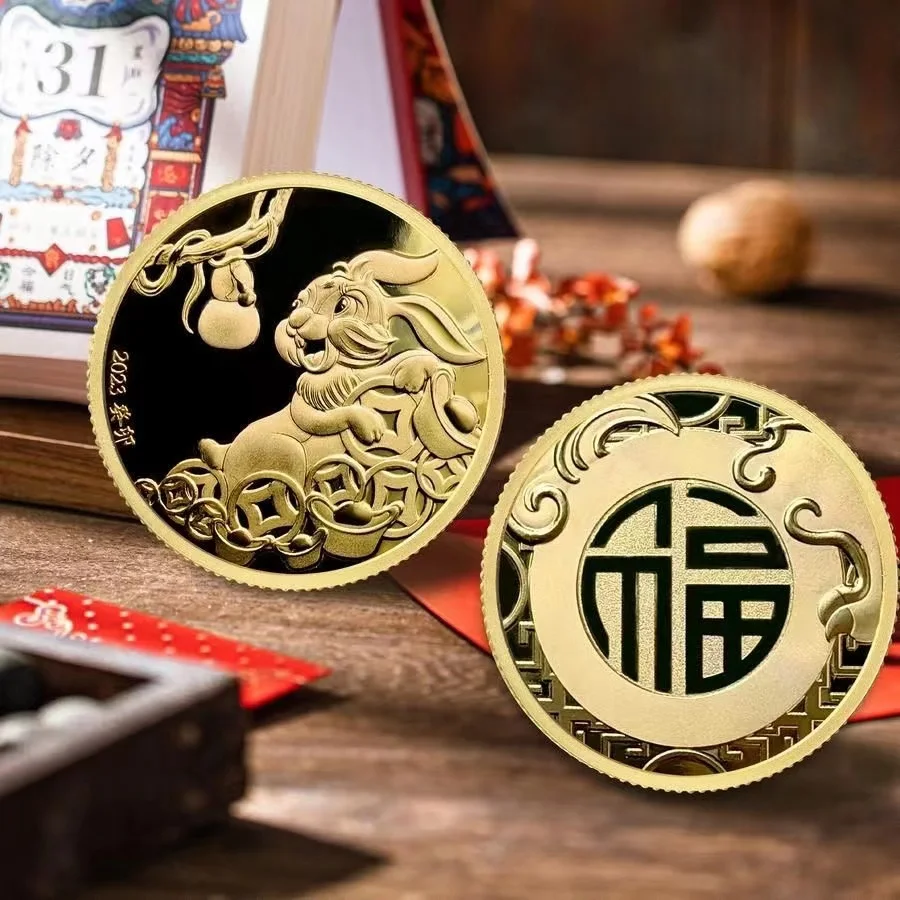 

2023 Chinese Rabbit Year Coin New Gold Plated Commemorative Coins for Collection Souvenir Gift Lucky Home Decor Happy New Year