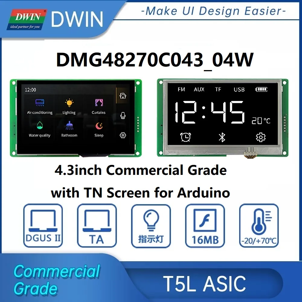 DWIN 4.3 inç ticari sınıf LCD ekran, 480x272 / 800*480 için Arduino / esp32 HMI akıllı Panel, TN /IPS ekran, RGB seri