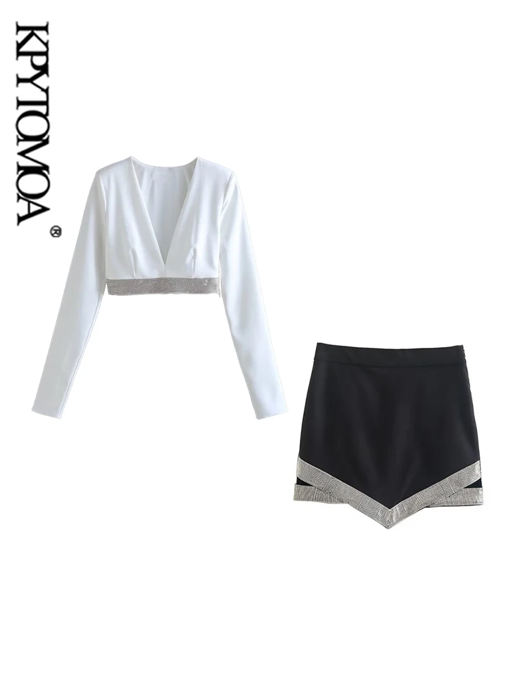 

KPYTOMOA женские модные блестящие короткие блузки с завышенной талией