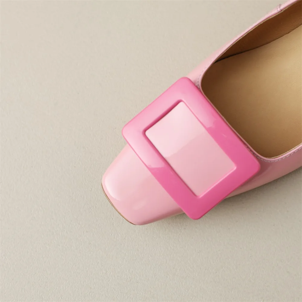 Cialisa Shoes Women's Pumps Fashion Square Buckle New 2023 Spring Genuine Leather Dress Mid Heels Slip-On Ladies Footwear Pink