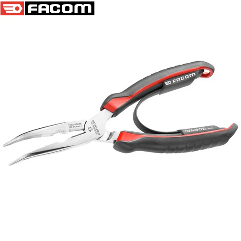 Плоскогубцы с полукруглым носом Facom 195A.20CPE, двухцветная ручка из двойного материала, тонкая работа, острые лезвия, плоские