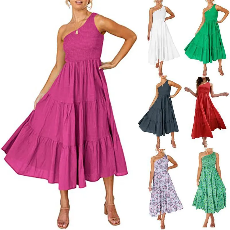 

Women's Summer Bohemian Strapless Shoulder Maxi Dress White Backless Flower A Line Beach Long Maxi Dress Sweet Sundress
