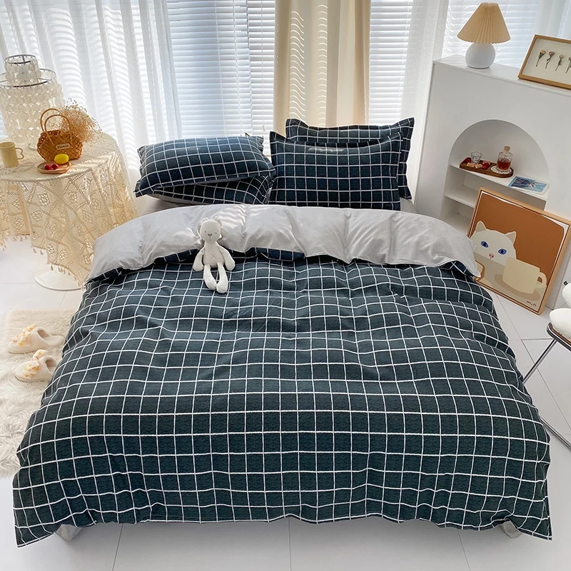 

Black Check Pattern Duvet Cover 210x210,150x200 Quilt Cover With Pillowcase,Simple Style Bedding Set Twin Queen King Size