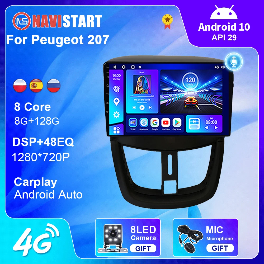

NAVISTART 8G 128G Car Radio For Peugeot 207 207CC 206 Plus 2008-2013 GPS Navigation BT Carplay Android 10 AutoRadio DVD Player