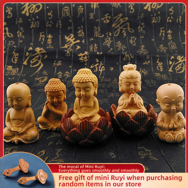 

Boxwood Rulaifo Bonze Buddha Avalokitesvara Amass Fortunes Solid Wood Carving Home Office Decoration Ebony Mahogany Artifact
