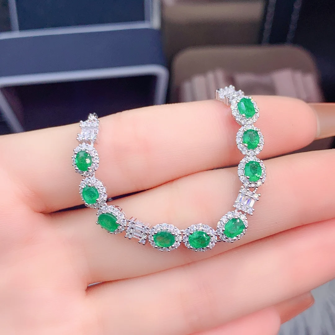 

【M&T】2022 new natural emerald bracelet Sterling silver 925 elegant retro temperament engagement wedding party gift