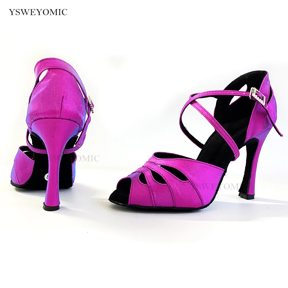 Small Open Toe 2022 Ballroom Dance Shoes Women Latin Salsa Practice Dance Shoes in Purple Color Customized Black Red color 9cm