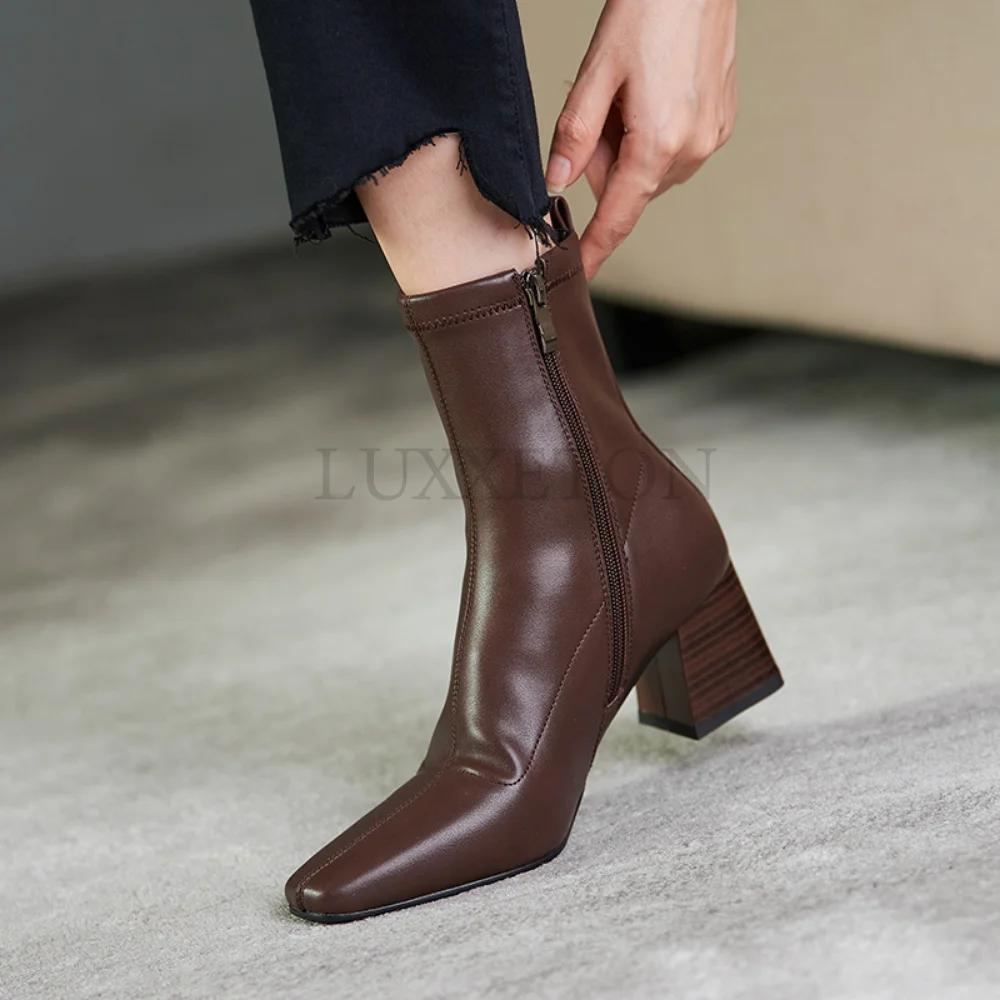 

Autumn Chelsea Ladies Boots Pointed Toe High Square Heel Women's Ankle Boot Fashion Office Ladies Slip-on Comfy Female Footwears