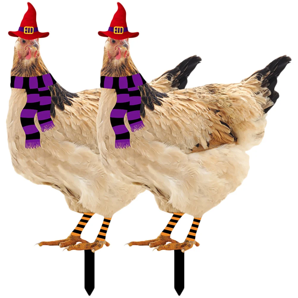 

2 Pcs Halloween Outdoor Decorations Lawn Ornament Garden Chicken Stake Acrylic Sign Animal Insert