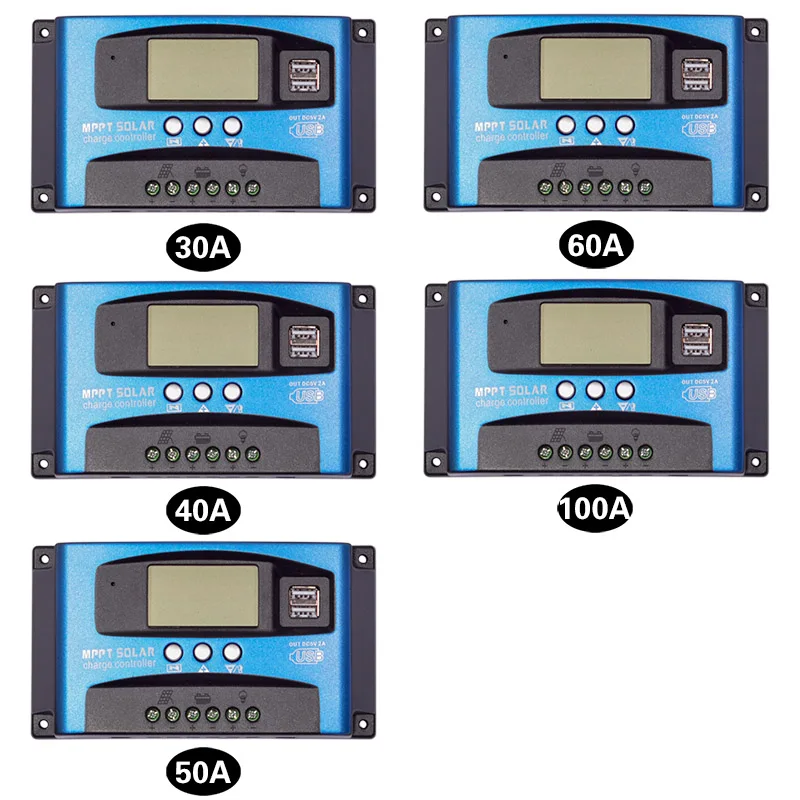 Контроллер заряда солнечной батареи MPPT 30/40/50/60/100A двойной USB ЖК-дисплей 12/24 в
