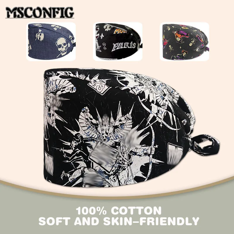

Cartoon Printing High Quality Surgical Cap Female Dentist Work Cap Beauty Salon Scrub Cap Nurse Cap Pet Shop Cotton Scrub Cap