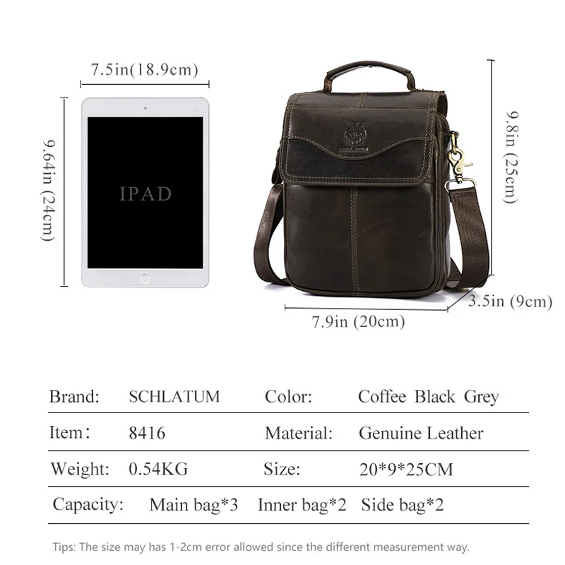 Vintage Men Shoulder Bag Genuine Leather Messenger Postman Bags for Man Husband Phone Office Crossbody Bags Hand Bag Sling Bag