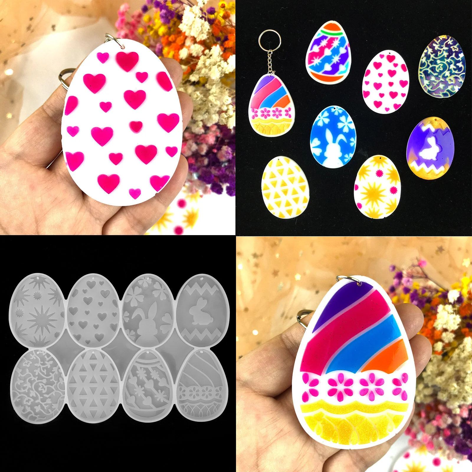 Bunny Resin Earrings Easter Egg Pendant Mold Crystal Hanging Decor Rabbit Keychain Charm Making Silica Gel Necklace DIY