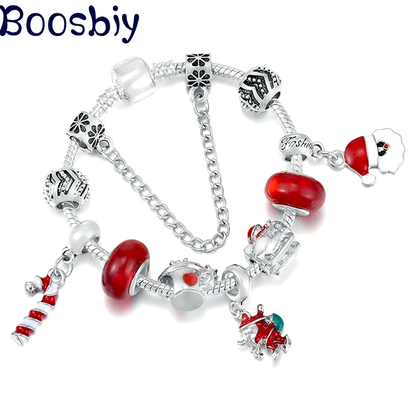 

2023 New Desgin Red Santa Claus Charm Bracelet With Xmas Crutches Pendant DIY Fashion Christmas Jewelry Gift For Women Kids Gift