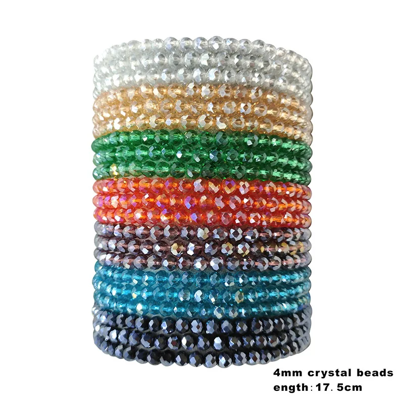 

3pcs/lot Crystal Bracelet Handmade Beaded Bracelet Women Fashion 4mm Crystal Beads Lots Colors Glamour Friendship Bracelet