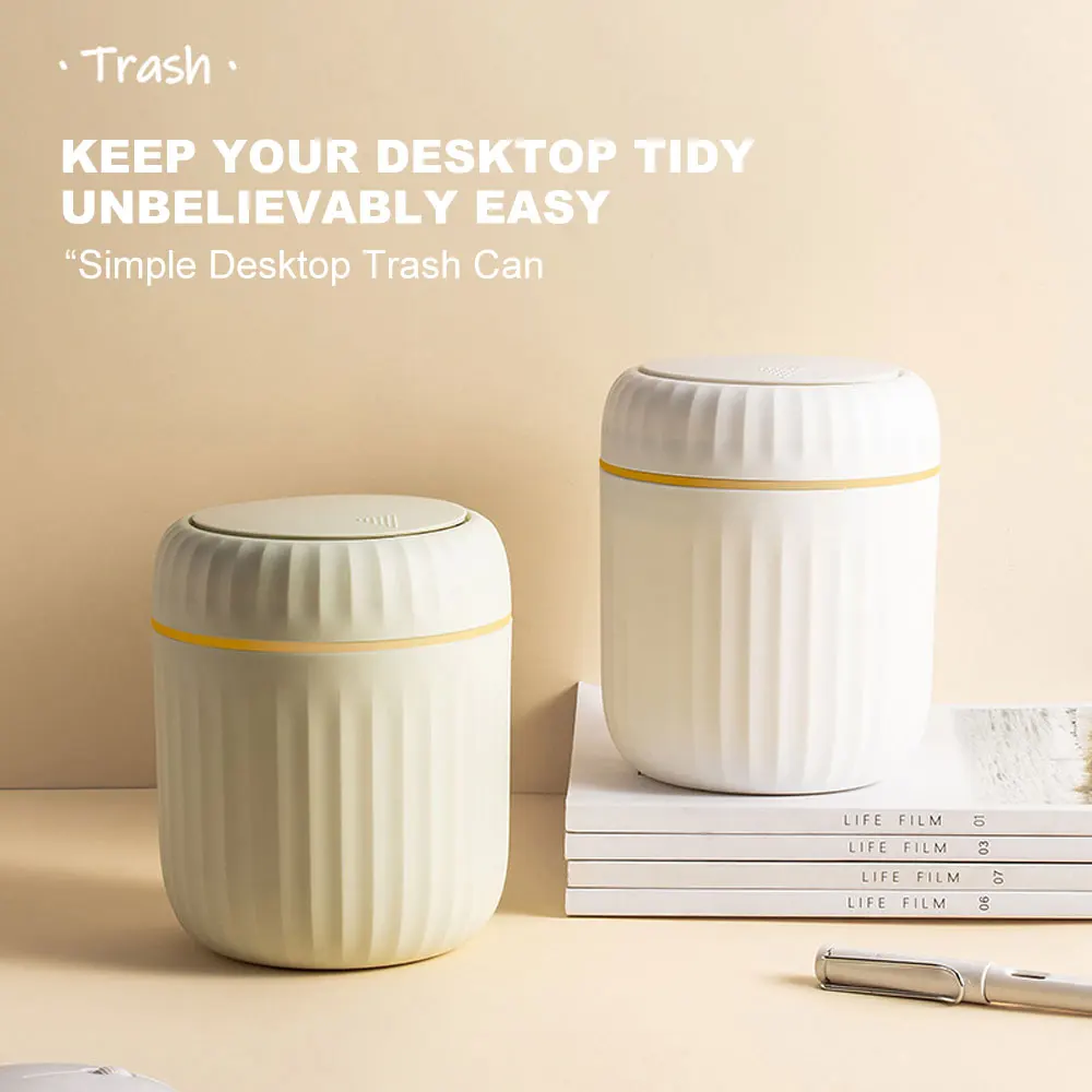 Мини-настольная Корзина Для Мусора 2024 Новая Круглая Форма С Крышкой