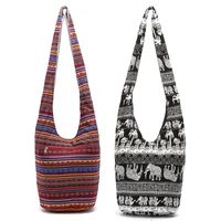 bohemian cotton linen women ethnic printed zipper shoulder hobo bag gypsy cotton tote pouch female cloth shoulder bag handbag