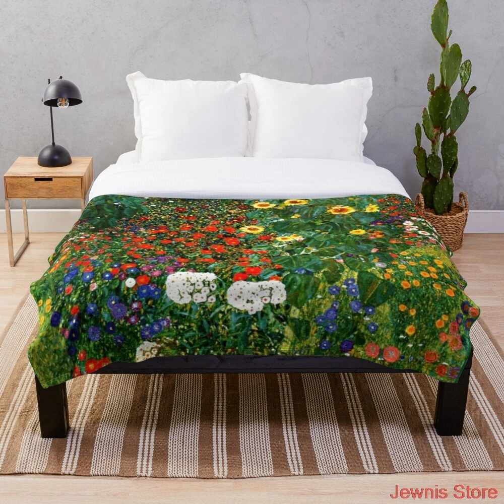 

Klimt Farm Garden with Sunflowers Throw Blanket Super Soft Printing Family Car and Sofa Bed throws Summer Office Quilts