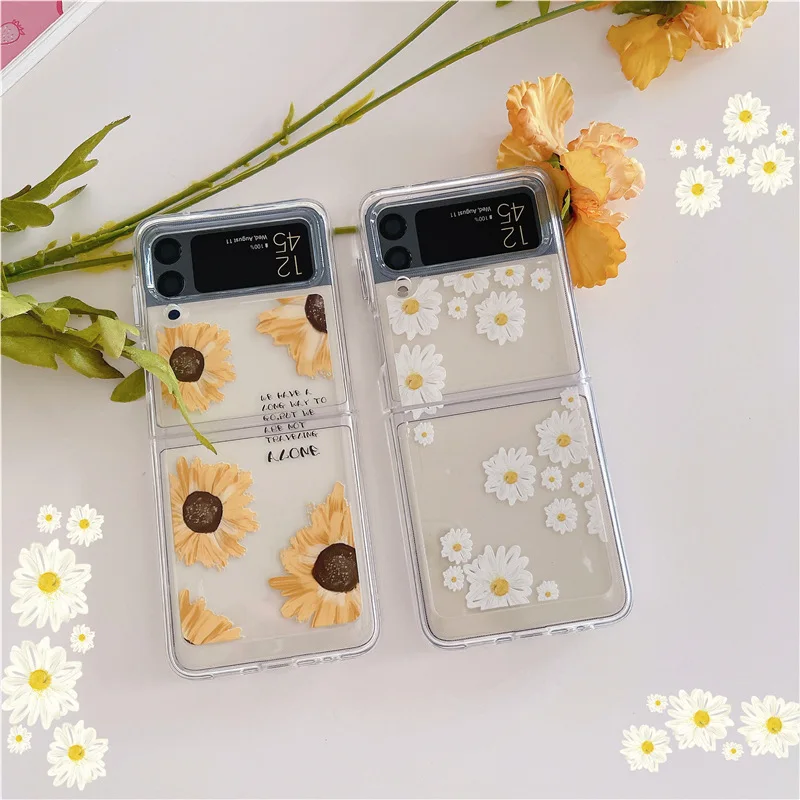 

Sunflower Daisy Transparent Phone Case for Samsung Galaxy Z Flip 3 5G Hard PC Back Cover for ZFlip3 Case Protective Shell