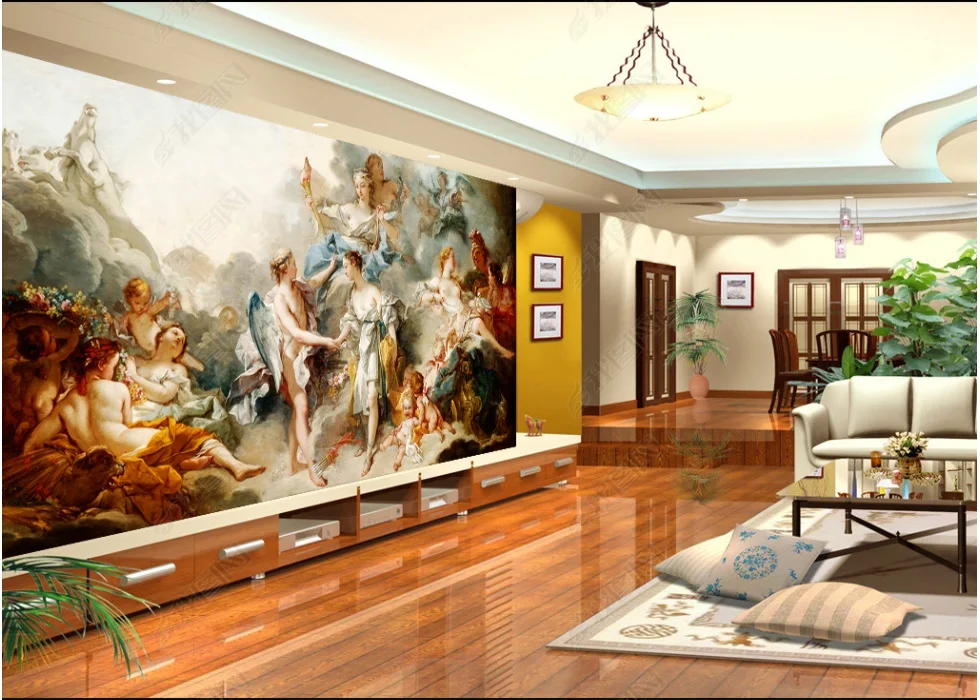 

Настенные 3D-обои на заказ, фотообои с рисунками европейских кортов, ангелов, фресок, домашний декор, для стен, гостиной