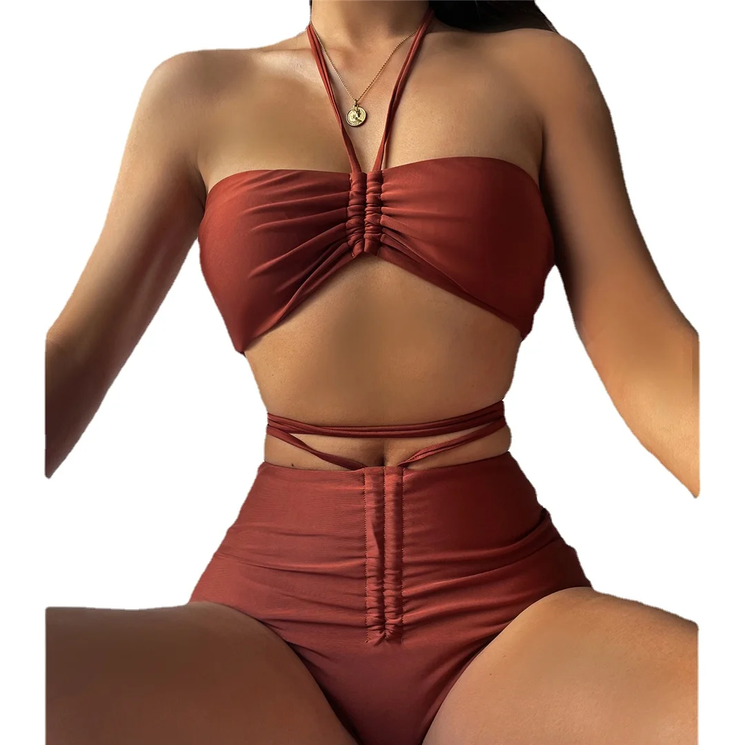 

Женский раздельный купальник на шнуровке, с завышенной талией