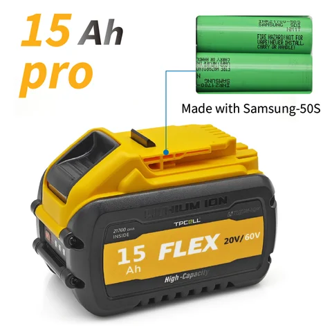 TPCELL 12 Ач/15 Ач для DeWalt Flexvolt 20 В/60 В аккумулятор 21700 Сменный аккумулятор для Dewalt DCB609 DCB606 DCB547