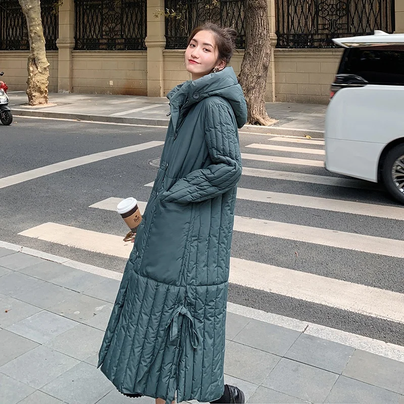 Plus Size Women Winter X-long Jacket Single Breasted Solid Female Cold Coat Hooded Stand Collar Casual Thick 2022 Women's Parkas