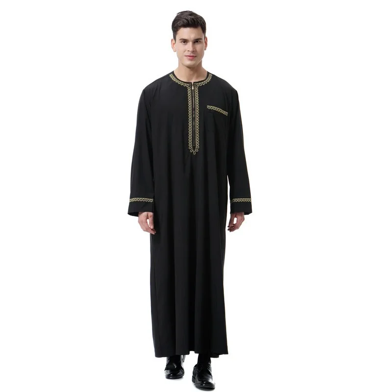 Men's Muslim Robe Daily Casual Commuter Middle East Muslim Ethnic Loose Embroidered Round Neck Robe Arab Hui Men's Robe Africa