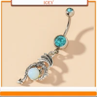 1pc rhinestones belly ring crystal navel stud blue belly navel jewelry zircon belly button ring zinc alloy belly body jewelry