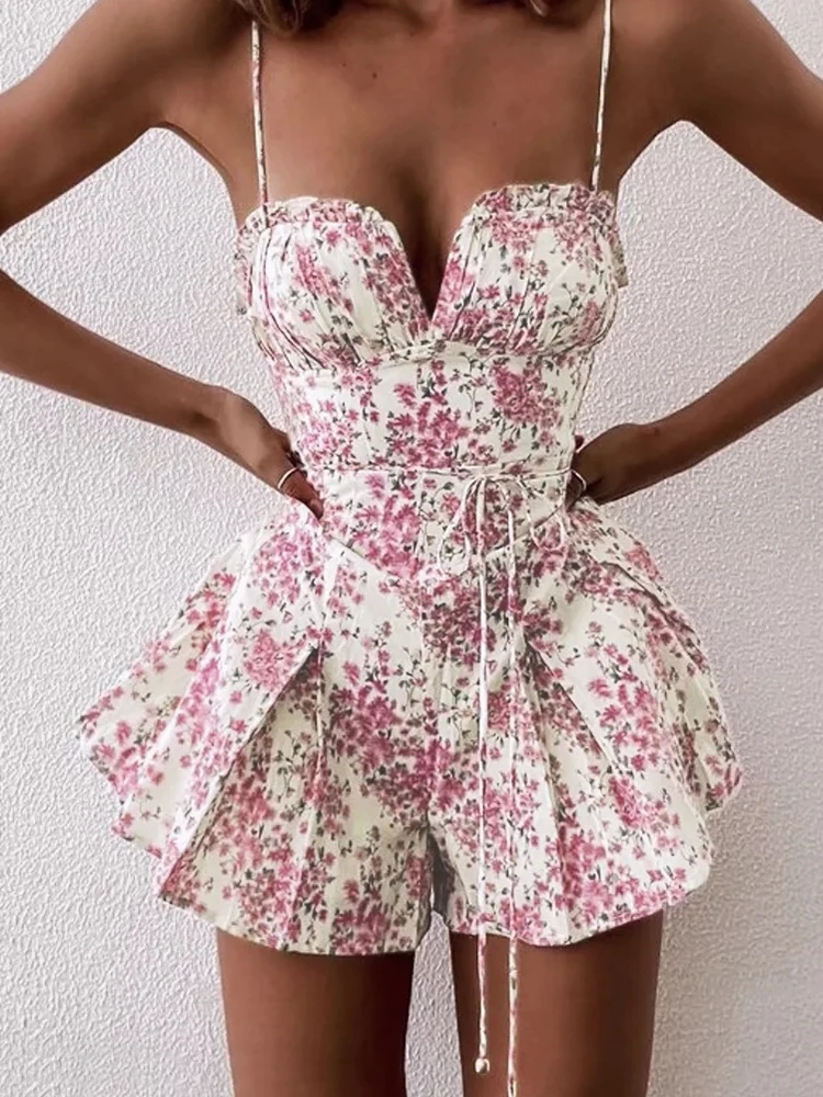 

GypsyLady High Street Floral Printed Rompers&Playsuits Elegant Women Summer Sexy Playsuits Strappy Backless Party Ladies Romper