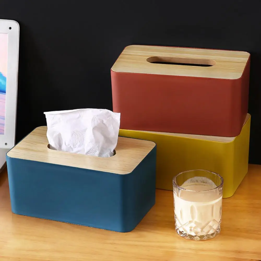 Plastic Tissue Box Wood Bamboo Tissue Boxes Cover Portable Car Tissue Holder Box For Kitchen Bathroom Toilet Napkin Container