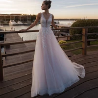 boho wedding dress 2022 a line sleeveless deep v neck beach wedding gown lace applique beading belt illusion sexy bridal gowns