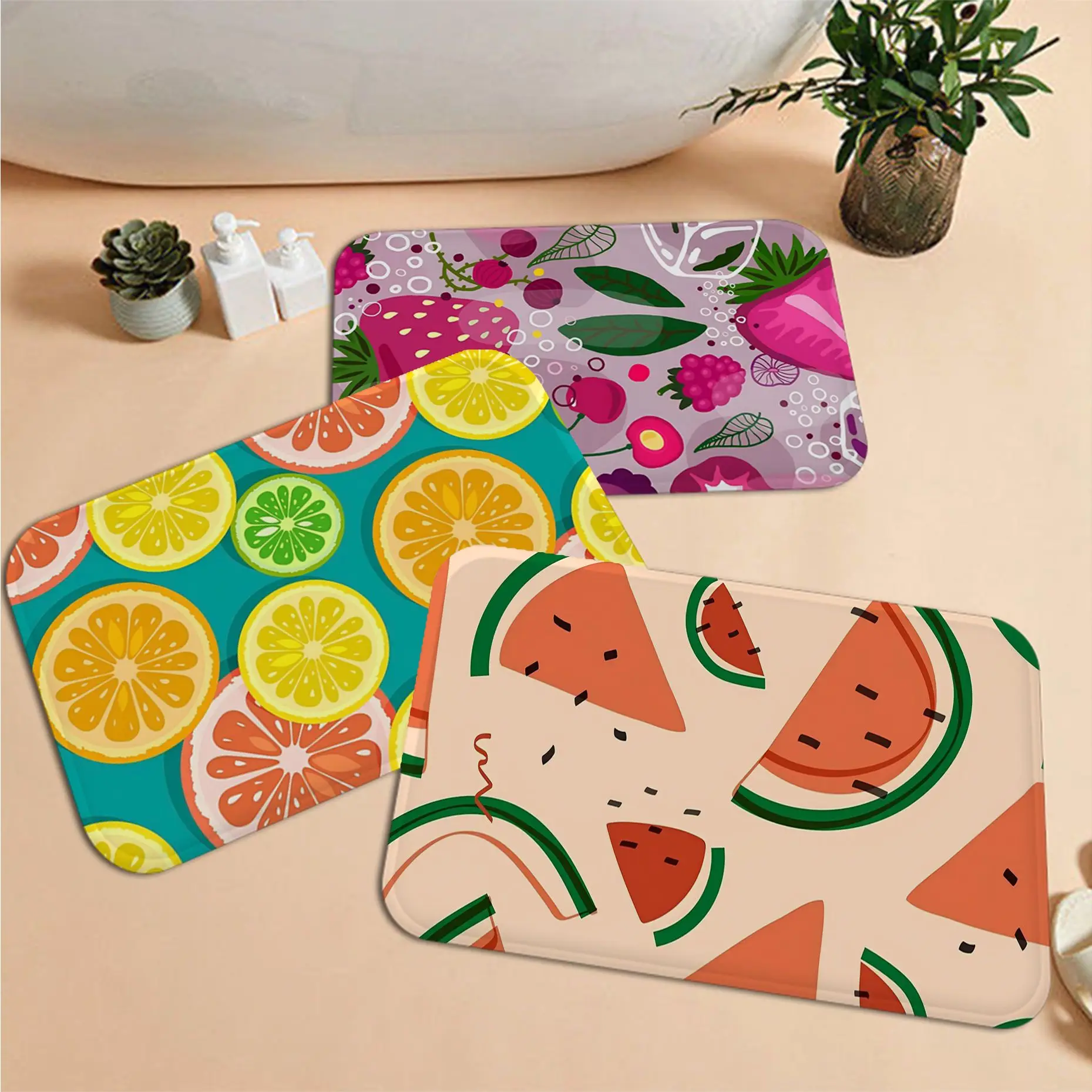 

Fruit Illustration Floor Carpet INS Style Soft Bedroom Floor House Laundry Room Mat Anti-skid Alfombra