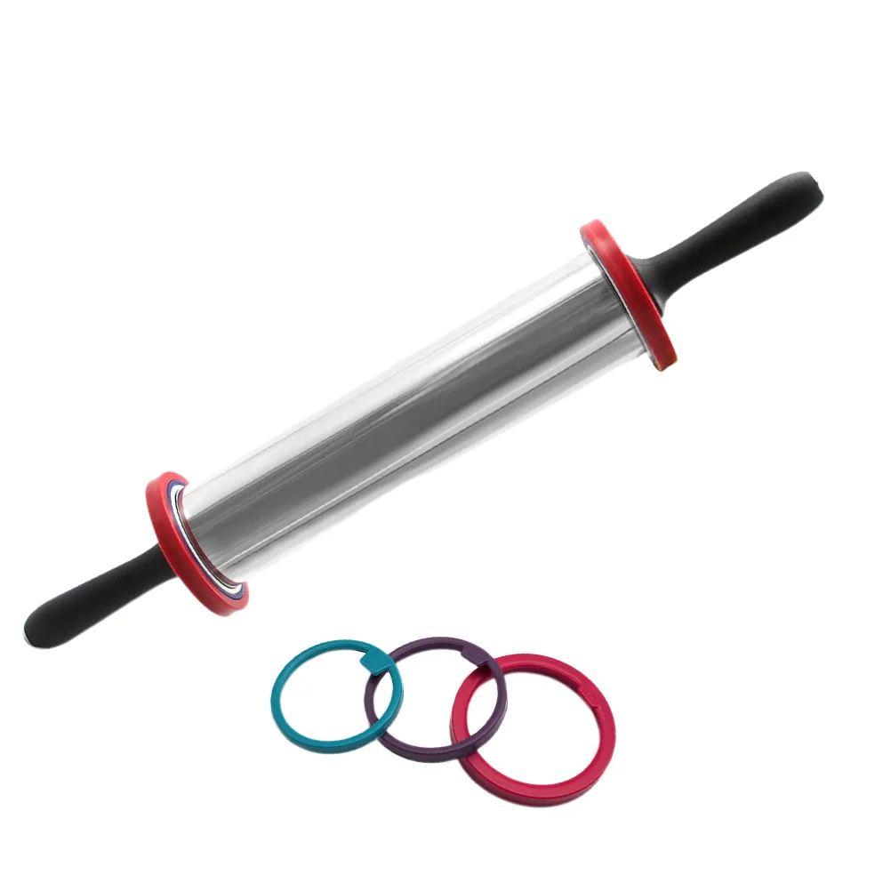 

1PC Rolling Pin Non-stick Rolling Stick Kitchen Tool with Thickness Rings for Pastry Fondant