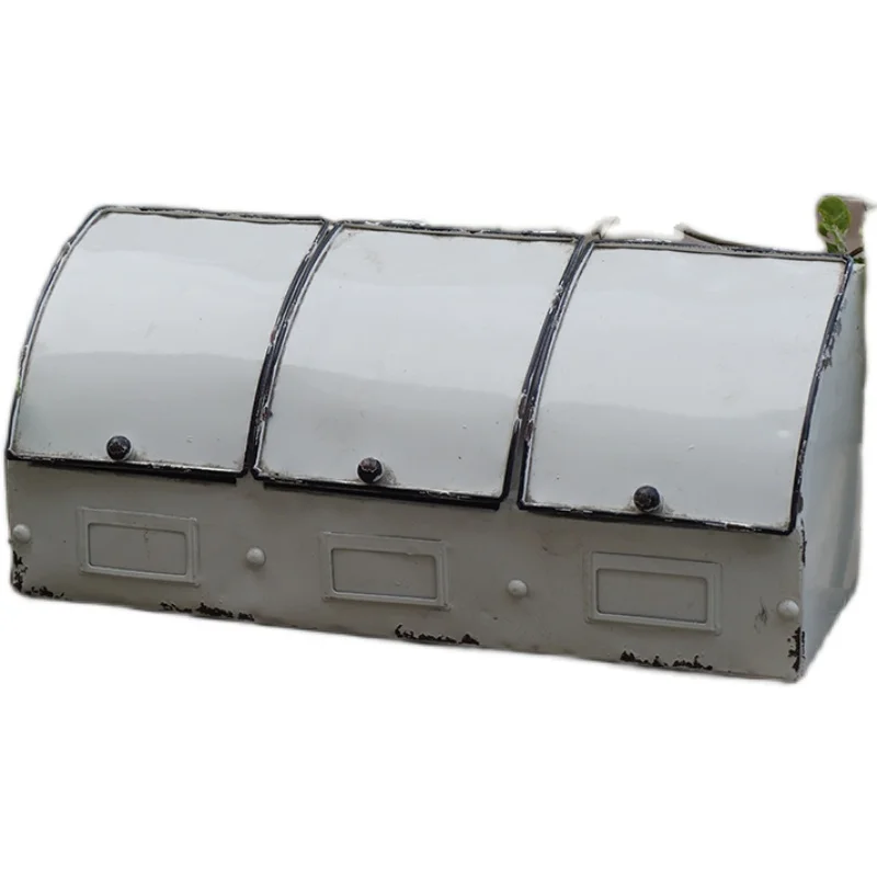 

Slanted Top 3 Compartment Retro Vintage White Metal Box Organizer