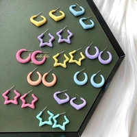 trendy candy color geometric earrings for women colorful spray metal star round heart hoop earrings 2020 summer fashion jewelry