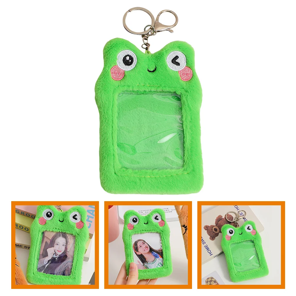 

Card Cover Plastic Business Holder Id Clip Visible Sleeve Frog Keychain Plush Student Sleeves