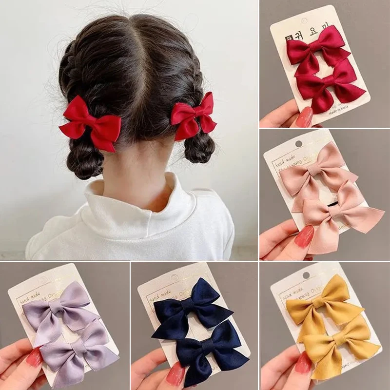 

2PCS/onePair Bow Headwear Cute Sweet Little Girls Hair Accessories Girls Pure Color Clips Baby Hairpins Children Hair Clips