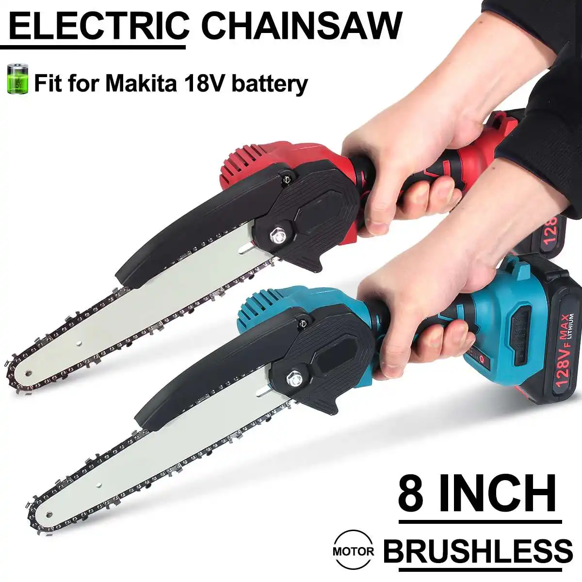 

8 Inch Brushless Mini Electric Chain Saw Woodworking Pruning ChainSaw One-handed Garden Logging Power Tool With 2Pcs Battery