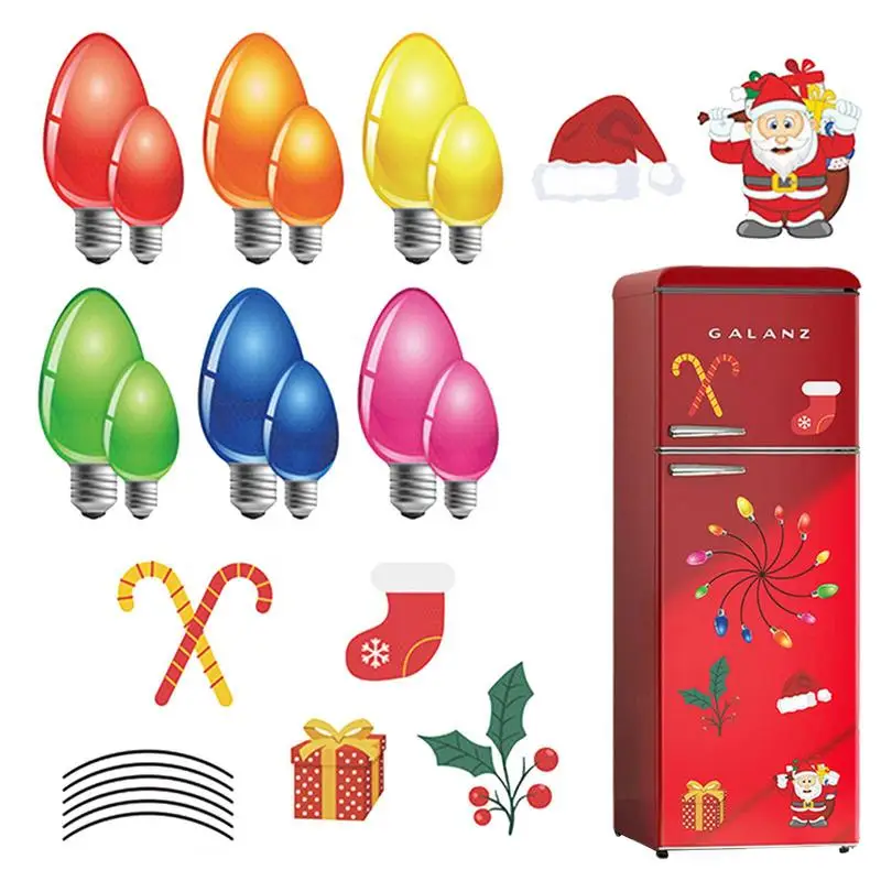 

Reflective Christmas Magnets Stickers Christmas Magnet Stickers Light Bulb Christmas PVC Stickers For Garage Door Refrigerator