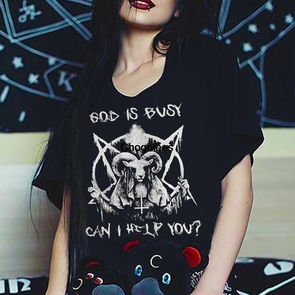Подробности о сатане Бог занят. Могу ли я вам помочь футболке |