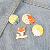 xedz cute cartoon fox bat metal enamel brooch pins accessories trendy animals pins bird cat lapel badges jewelry gifts