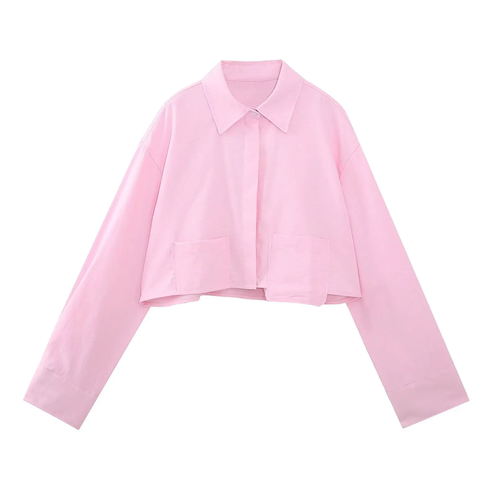 

Pink poplin short paragraph summer trafing 2023 women za Y2King sheining vadiming blouse shirt vintage tops H8135