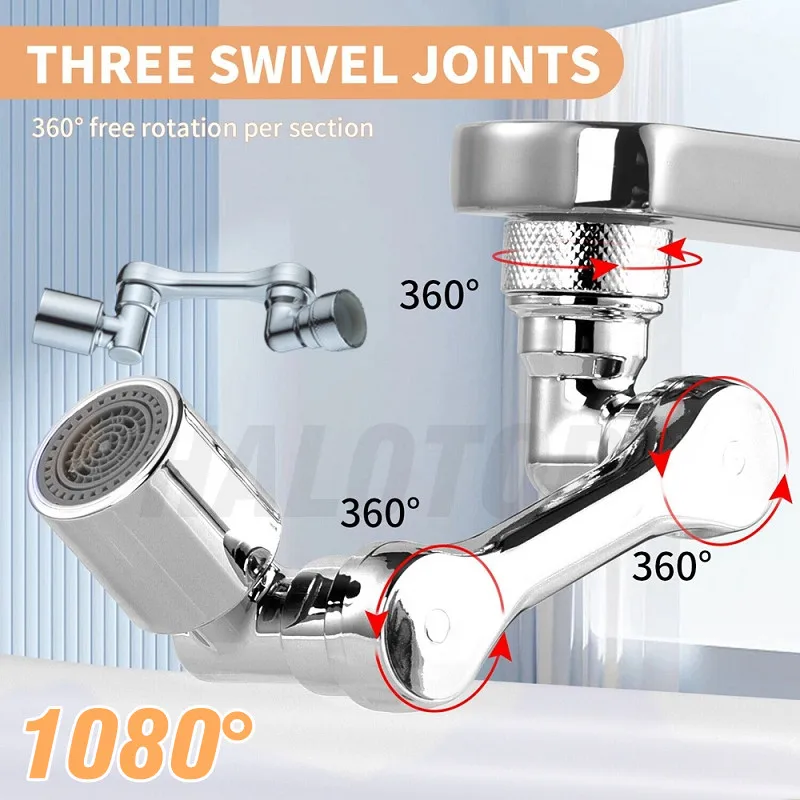 

1080° Big Angle Rotation Robotic Arm Extender Faucet Aerator Plastic Tap Splash Filter Kitchen Washbasin Faucets Bubbler Nozzle